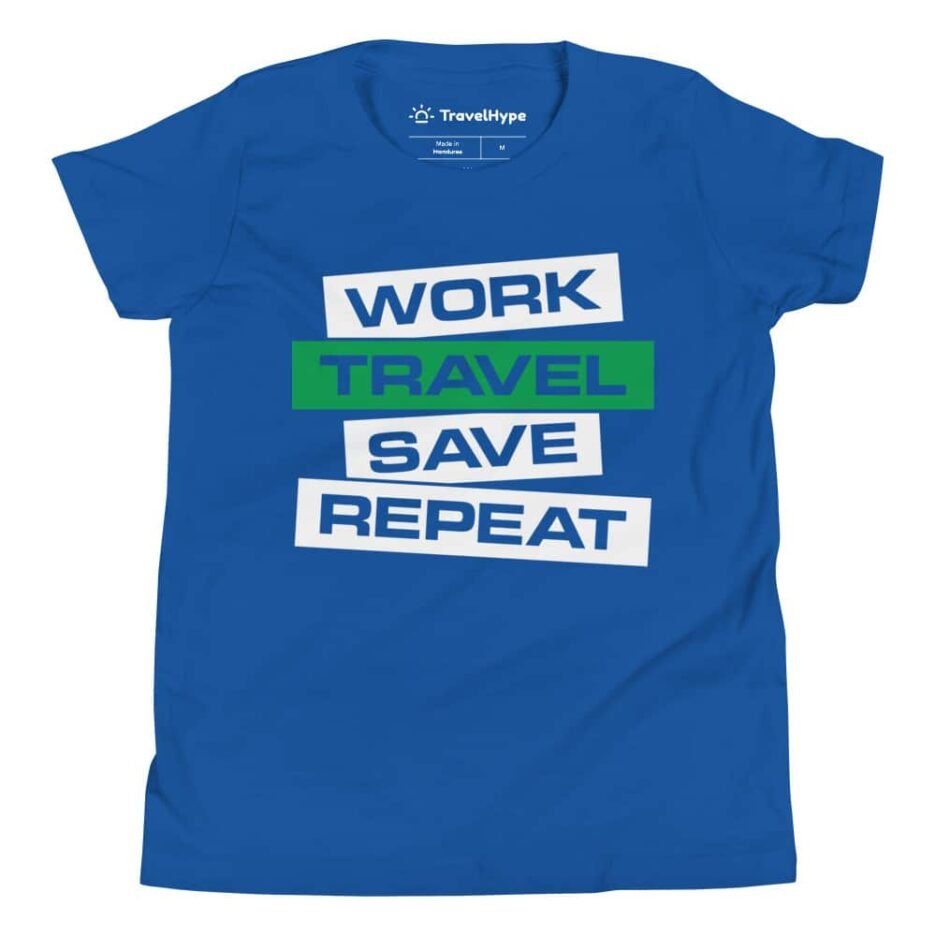 Work Travel Save Repeat | Funny Travel Kids T-Shirt