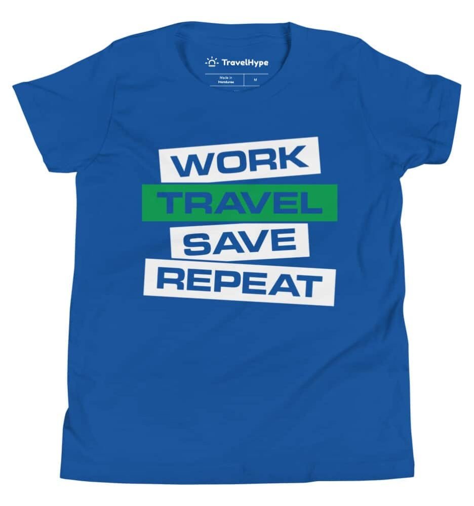 Work Travel Save Repeat | Funny Travel Kids T-Shirt