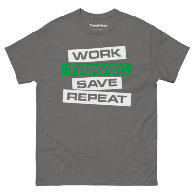 Work Travel Save Repeat T-Shirt | Funny Travel T-Shirt