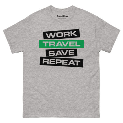 Work Travel Save Repeat T-Shirt | Funny Travel T-Shirt
