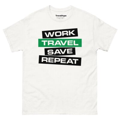 Work Travel Save Repeat T-Shirt | Funny Travel T-Shirt